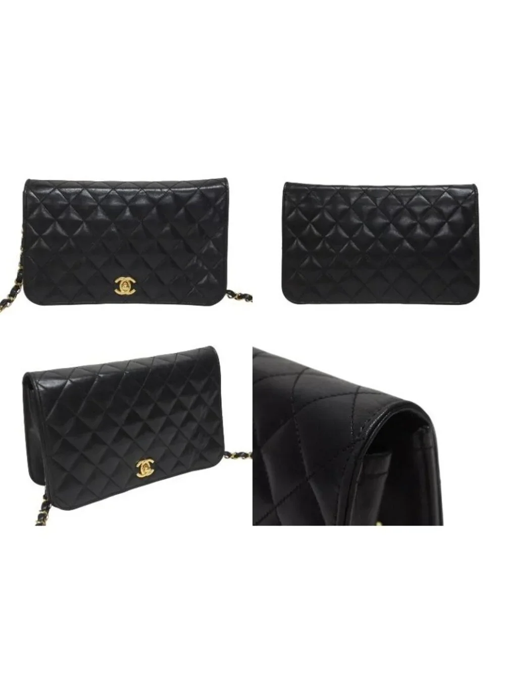 Chanel Turnlock Chain Shoulder Bag CC Logo Lambskin Black Gold